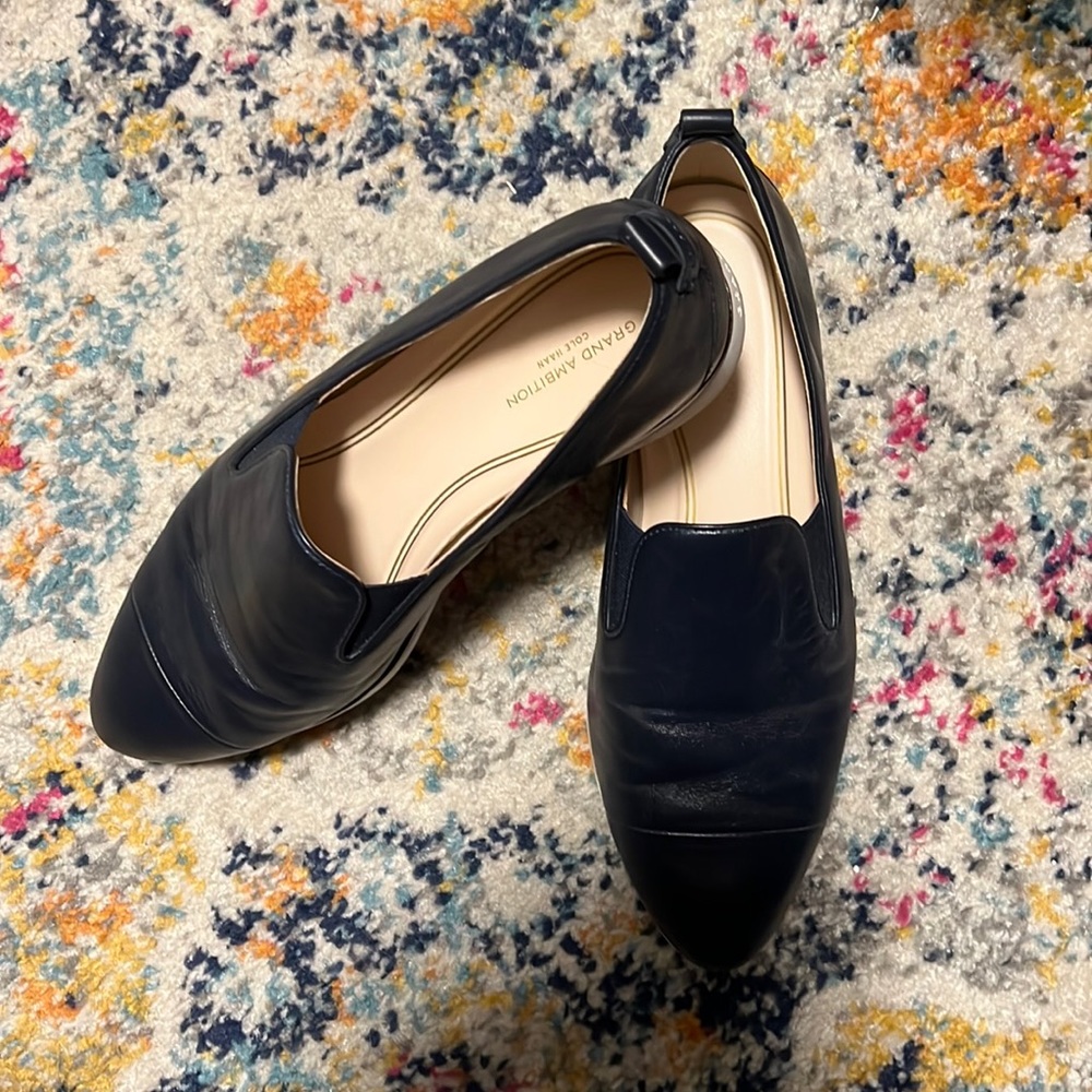 Cole Haan Navy Leather Slip-On Flats